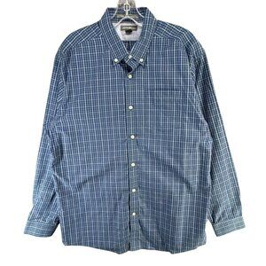 Eddie Bauer Wrinkle Free Relaxed Fit Shirt Mens L Blue Plaid Button Down Casual